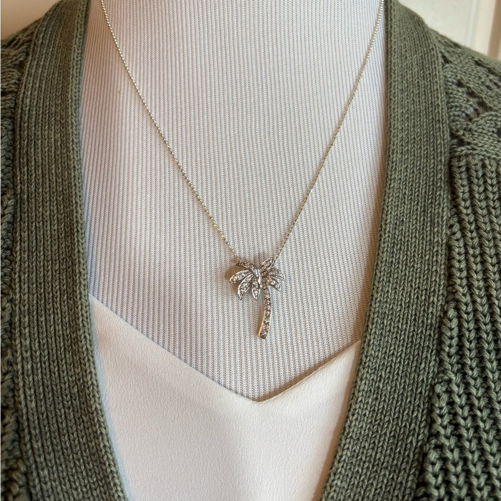 Elegant Silver Palm Tree Necklace 925 crystals